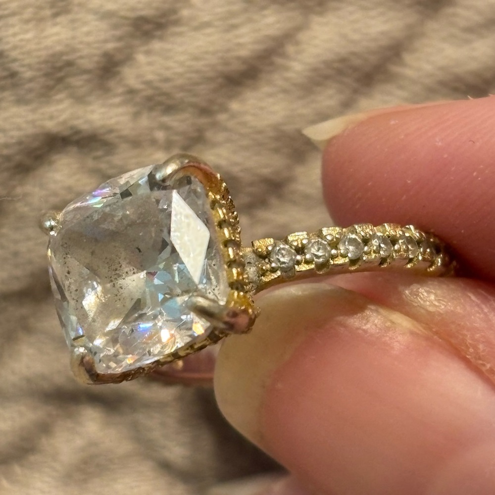 5 Carat Cushion Simulated Diamond Ring, yellow gold (4.8 from 8k reviews)